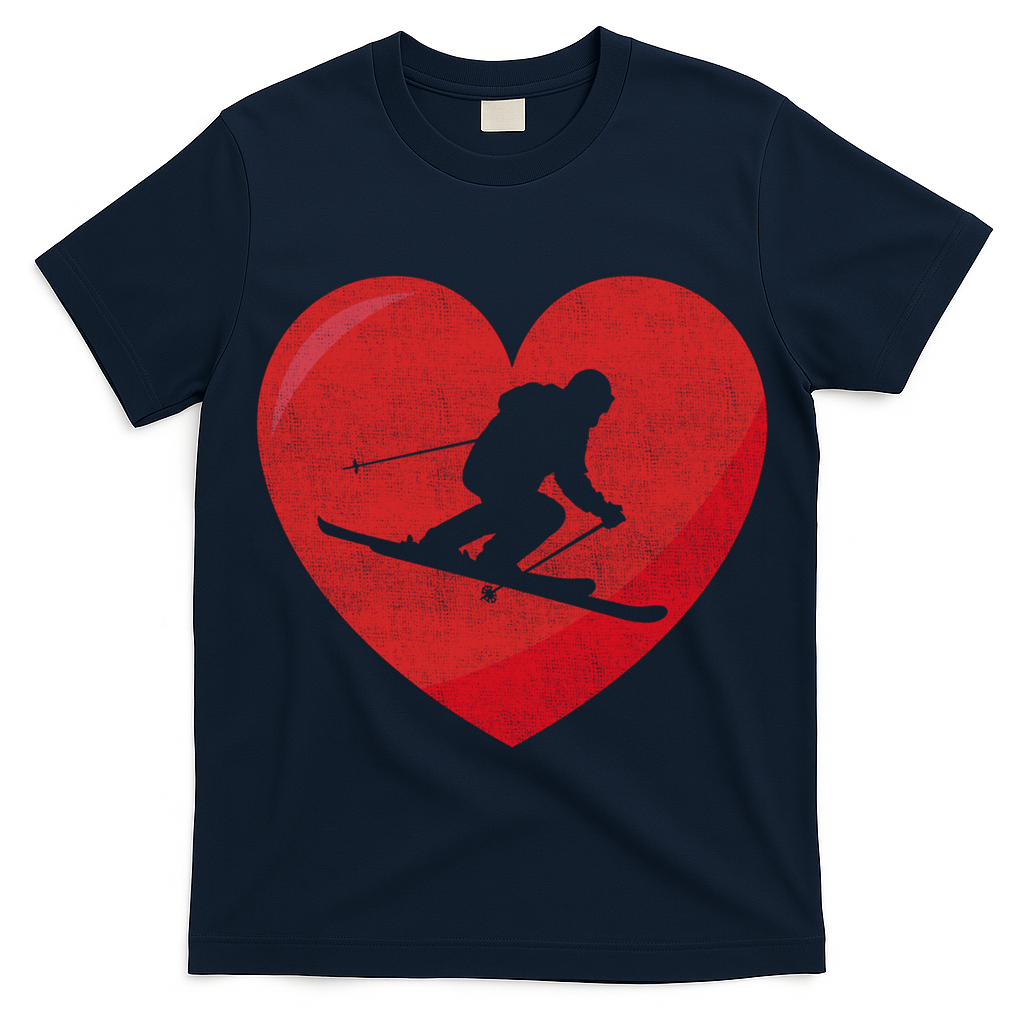 Heart Lover Skiing Gift Valentines Day Cute Gift T-Shirt