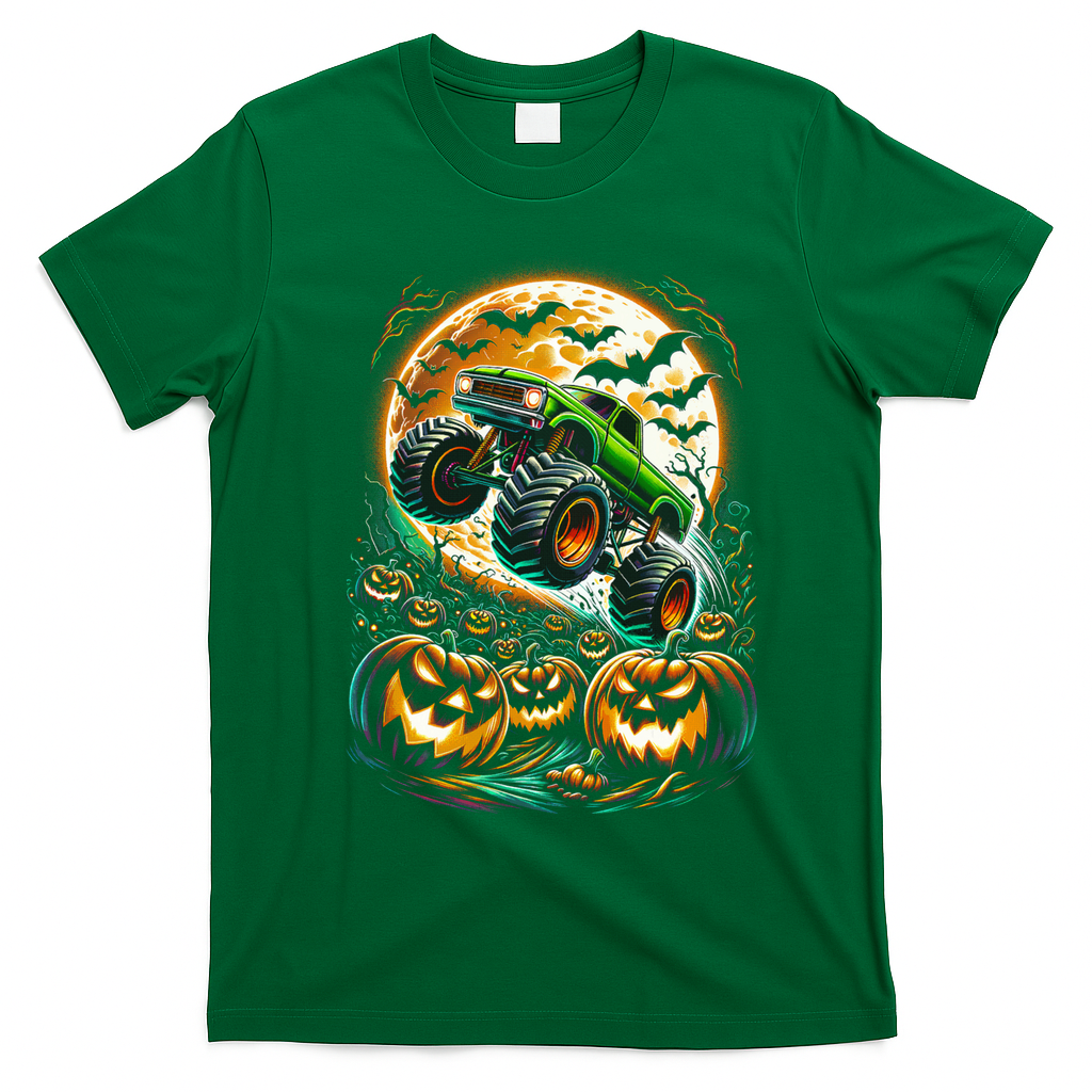 Halloween Monster Truck Jack O Lantern Trick Treat T-Shirt - Irish Green
