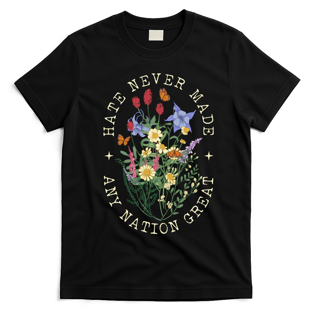 Hate Never Made Any Nation Great Anti Trump Vintage Flowers T-Shirt - Black