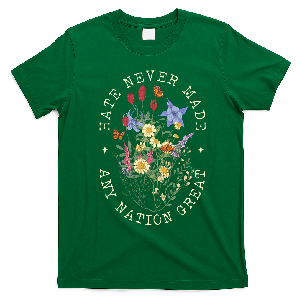 Hate Never Made Any Nation Great Anti Trump Vintage Flowers T-Shirt - Irish Green