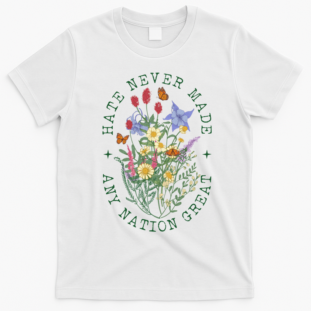 Hate Never Made Any Nation Great Anti Trump Vintage Flowers T-Shirt - White