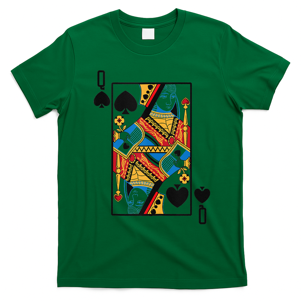Halloween Playing Card Costume QUEEN Of SPADES T-Shirt - Irish Green