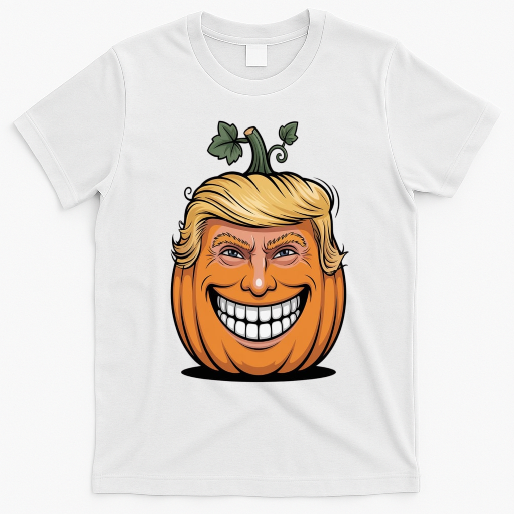 Halloween Pumpkin Donald Trump Funny T-Shirt - White