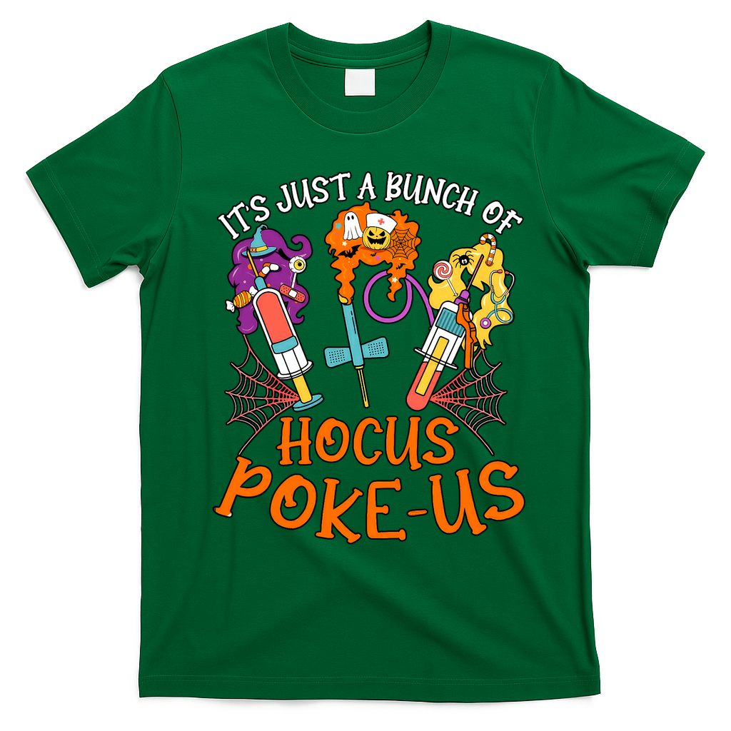 Hocus Pokeus Witch Nurse Halloween Medical Lab Tech Spooky T-Shirt - Irish Green