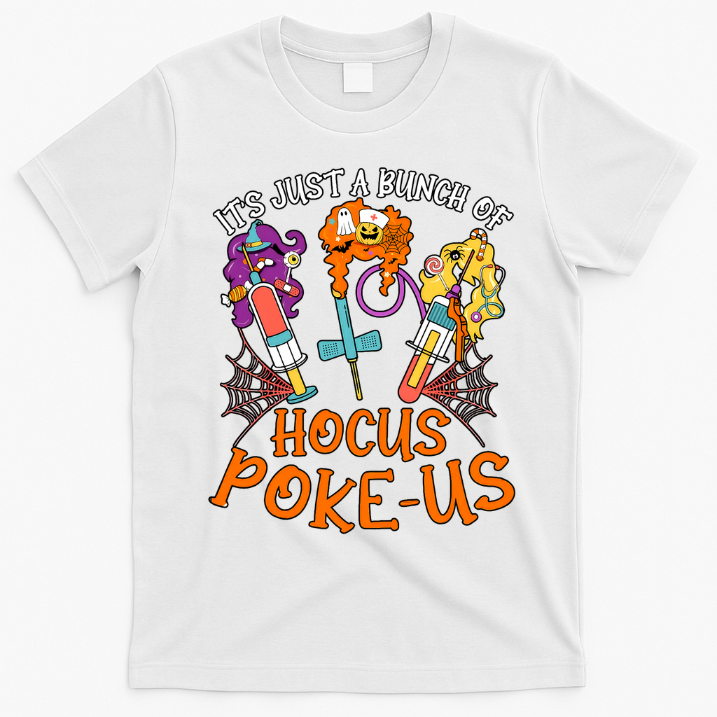 Hocus Pokeus Witch Nurse Halloween Medical Lab Tech Spooky T-Shirt - White