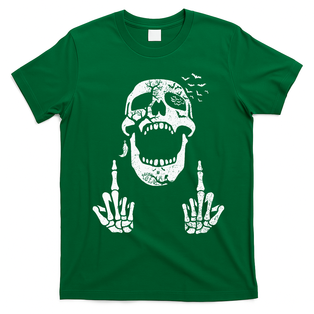 Halloween Skeleton Bones Middle Finger Skull T-Shirt - Irish Green