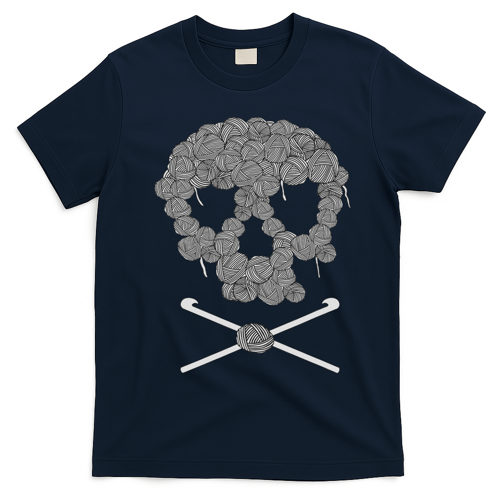 Halloween Skull Crochet Lovers Yarn Funny Skeleton T-Shirt - Navy Blue