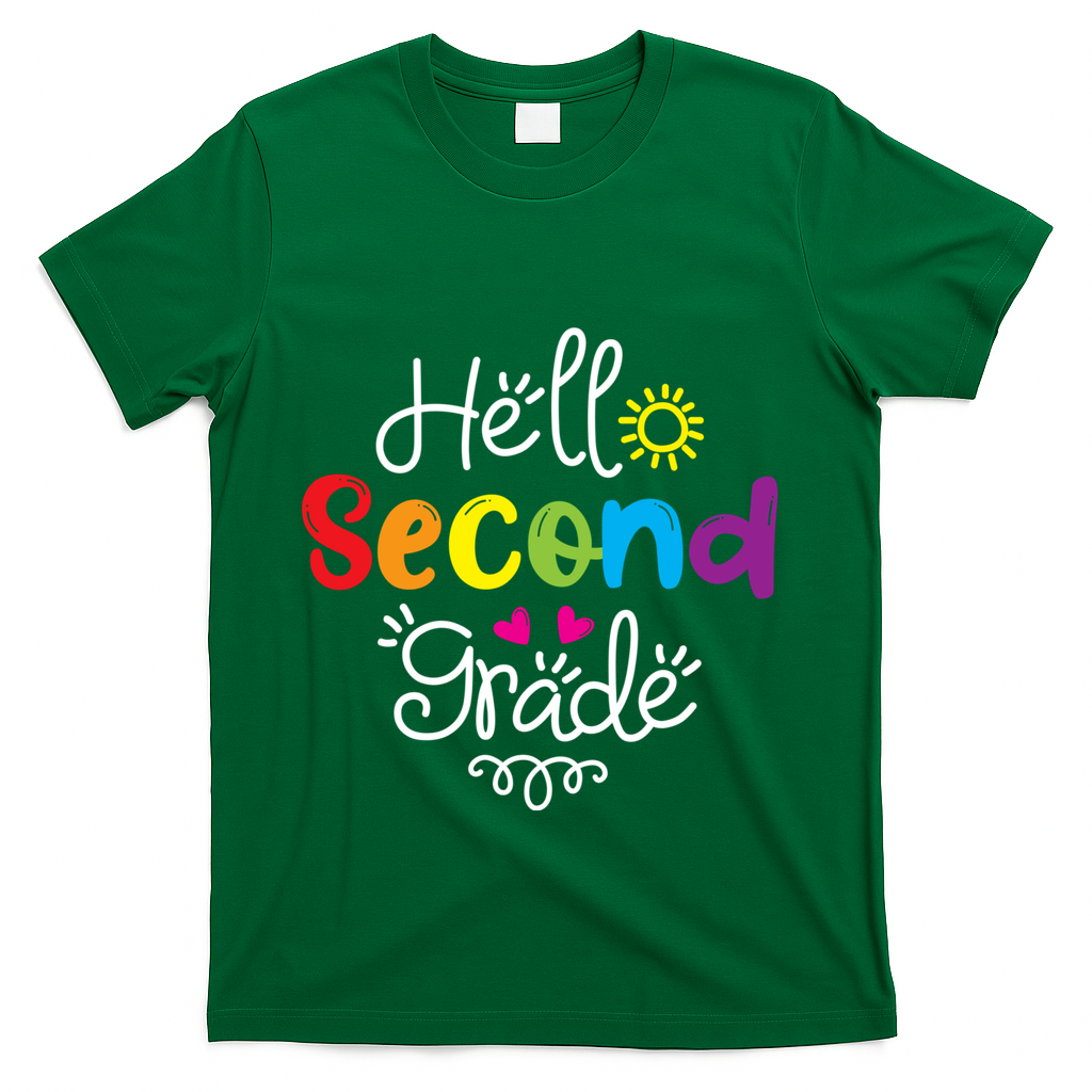 Hello Second Grade Fun 2nd Grade Back To School Gift T-Shirt - Green