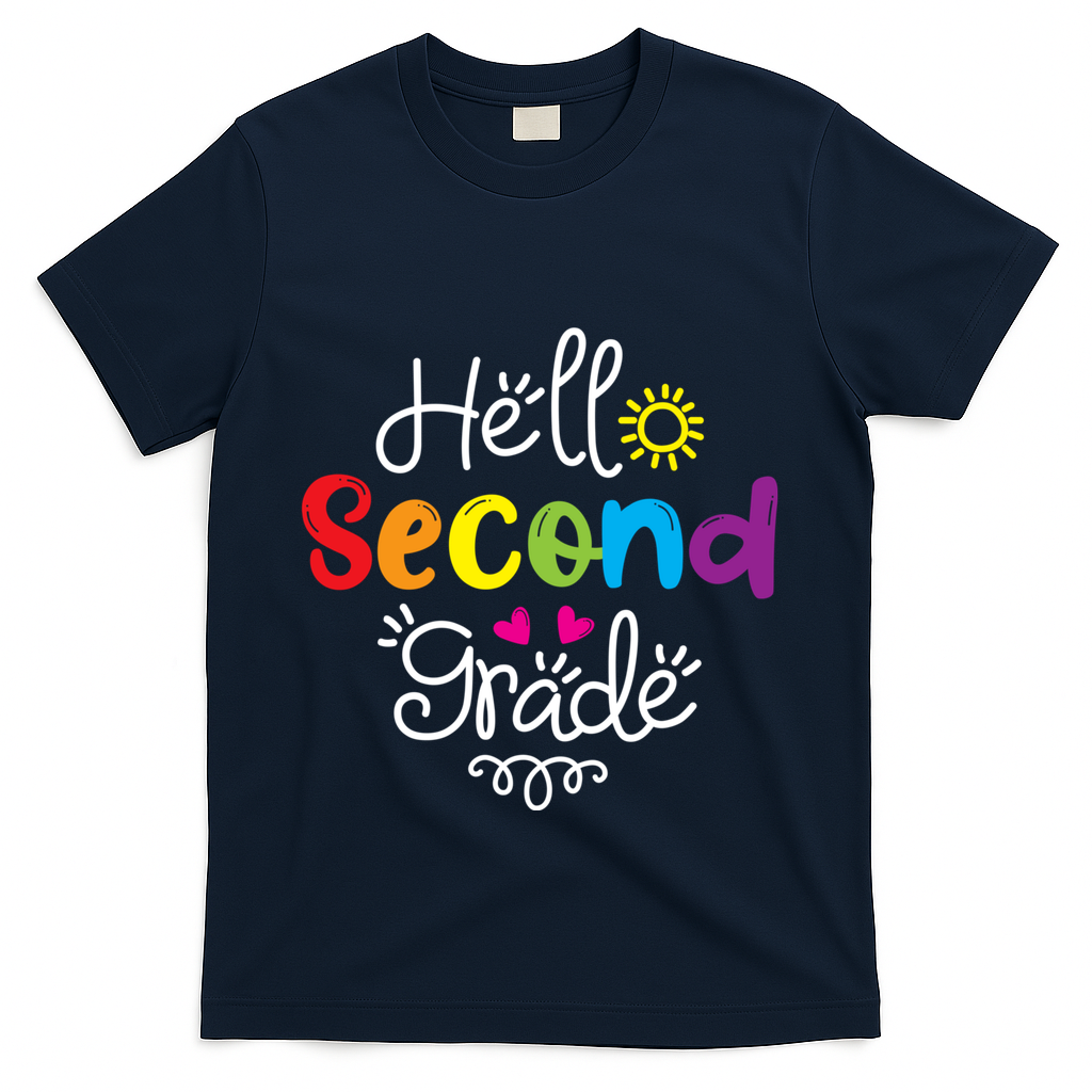 Hello Second Grade Fun 2nd Grade Back To School Gift T-Shirt - Navy