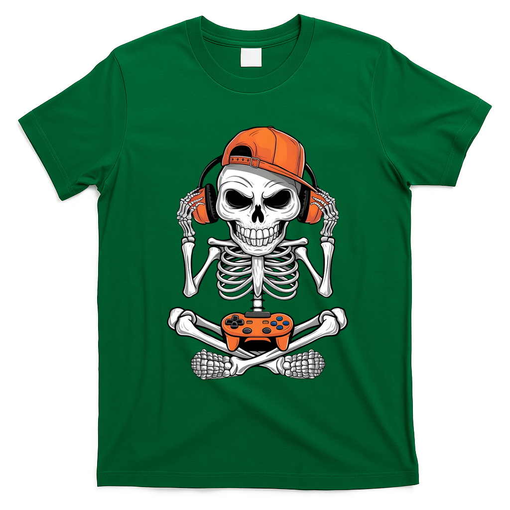 Halloween Skeleton Gamer Video Gaming T-Shirt - Irish Green