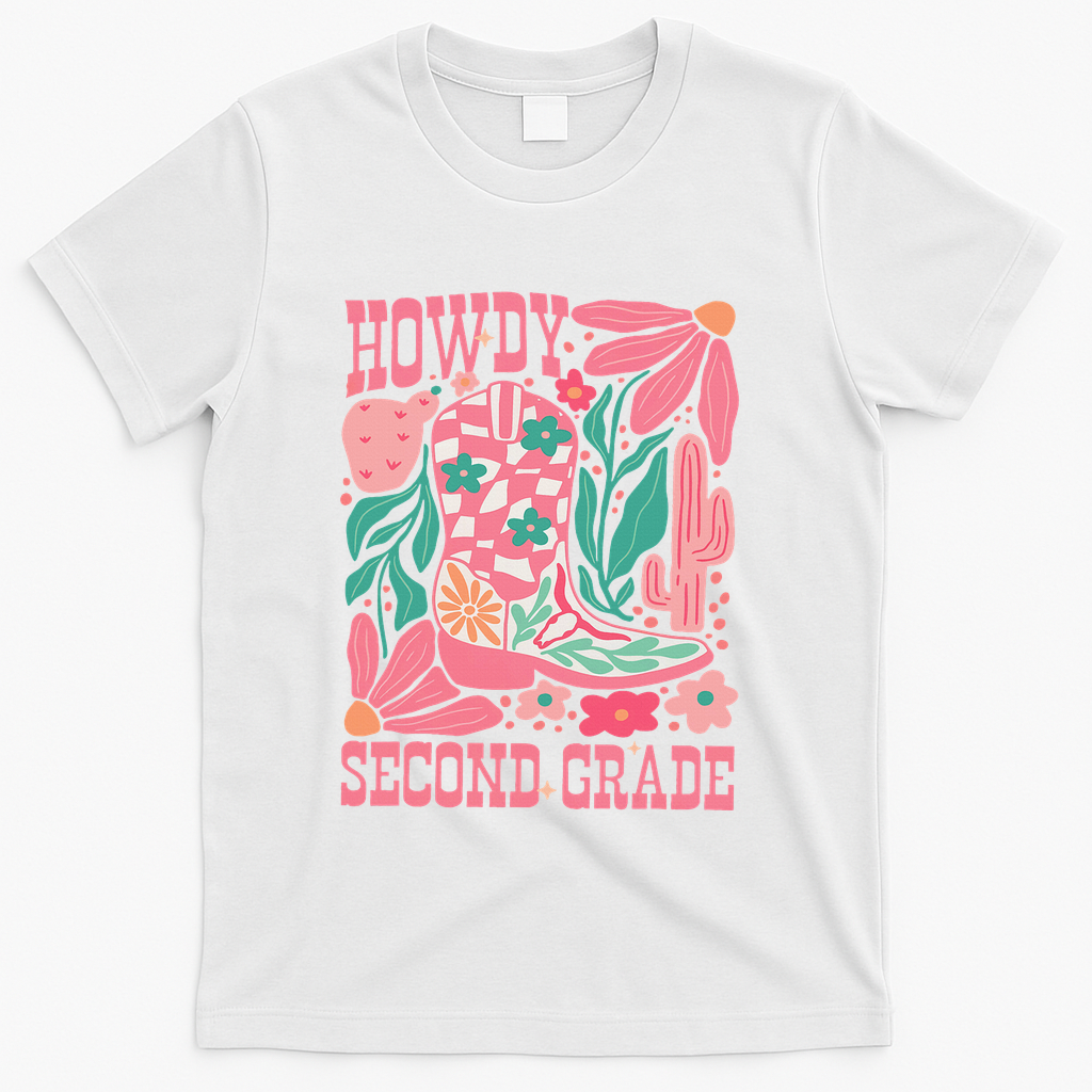 Howdy Second Grade Western 2nd Grade Teacher Cowboy Cowgirl T-Shirt - White