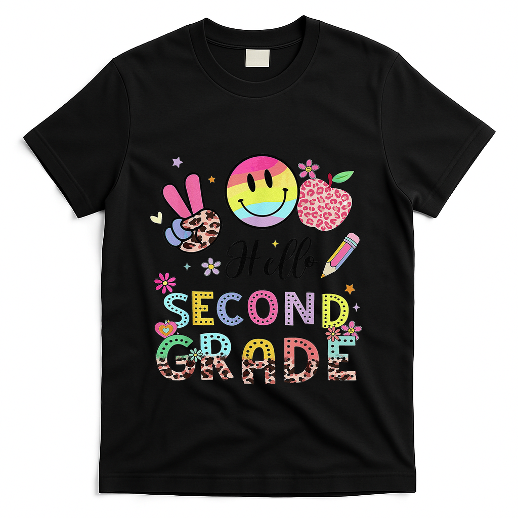 Hello Second Grade 2nd Grade First Day Of School Gift T-Shirt - Black