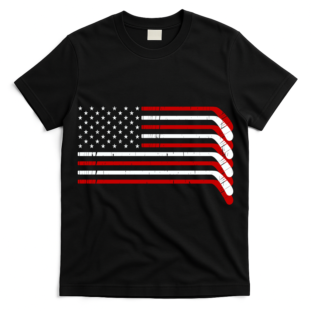 Hockey Stick USA American Flag T-Shirt