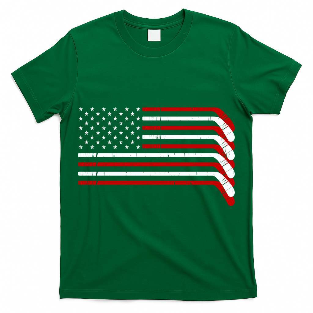 Hockey Stick USA American Flag T-Shirt