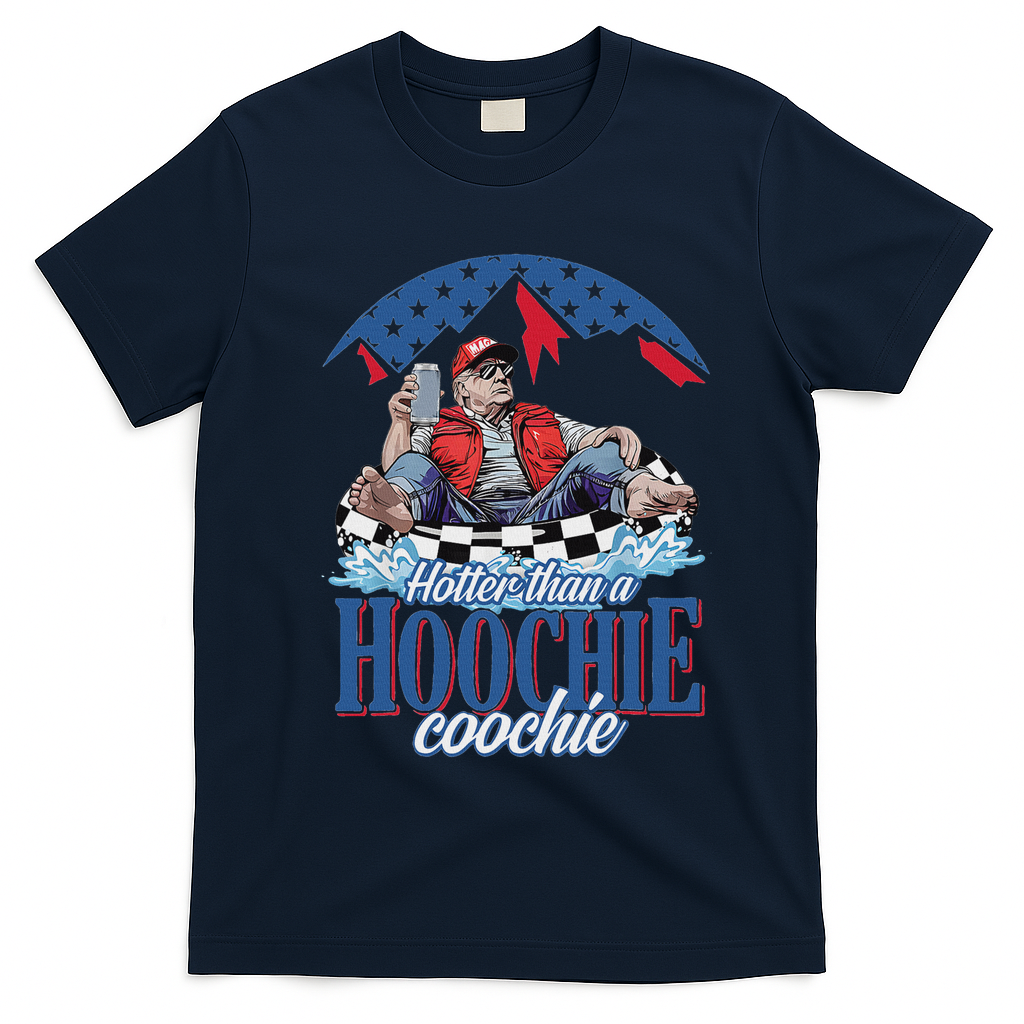Hotter Than A Hoochie Trump Coochie Viral Trump Summer Vibes T-Shirt - Navy Blue