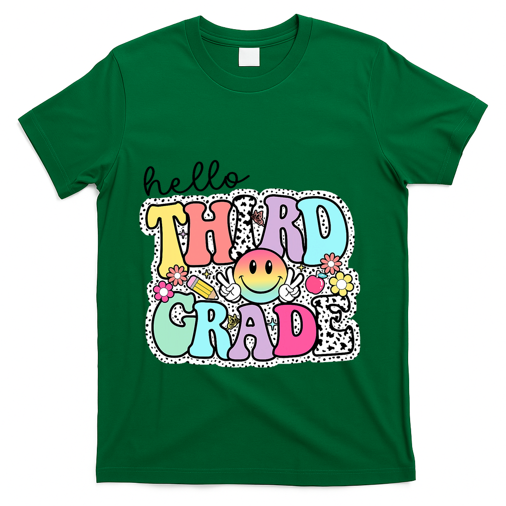 Hello Third Grade Team 3rd Grade Girl Teacher Back To School T-Shirt - Green