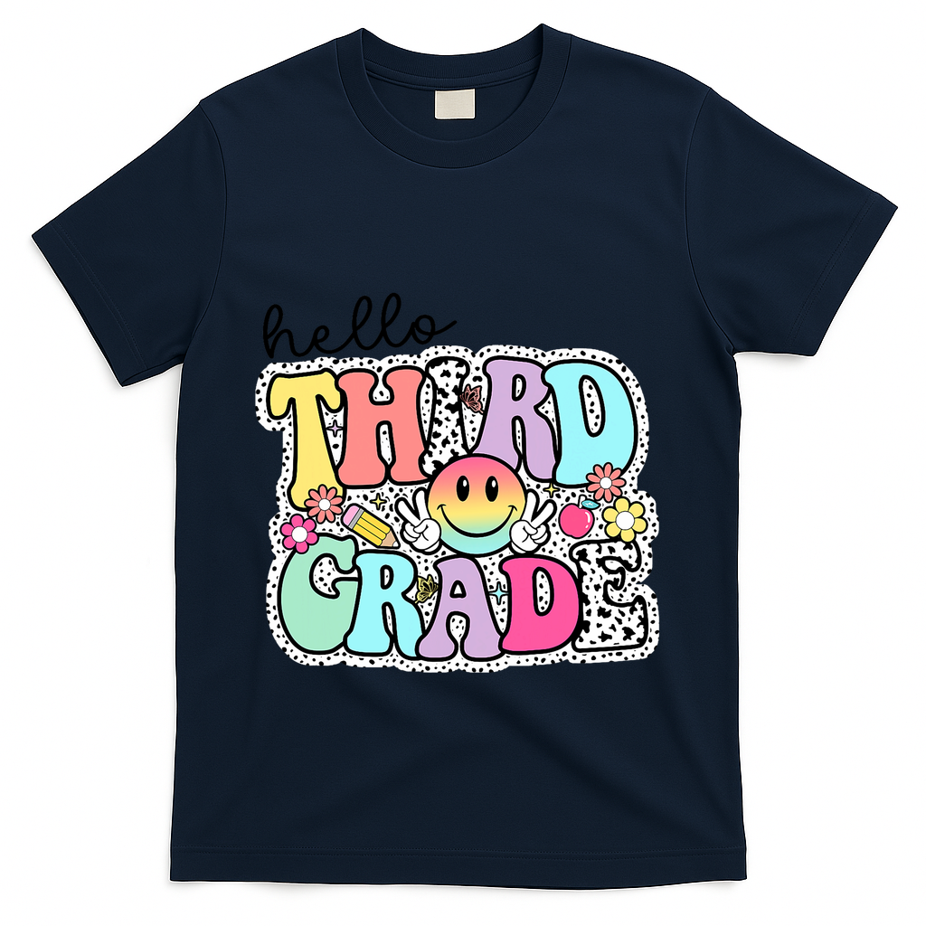 Hello Third Grade Team 3rd Grade Girl Teacher Back To School T-Shirt - Navy