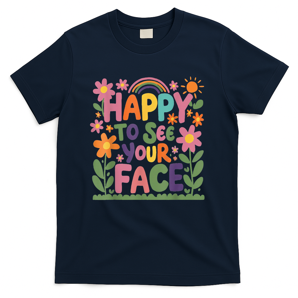 Happy To See Your Face Teacher Flower Back To School T-Shirt - Navy
