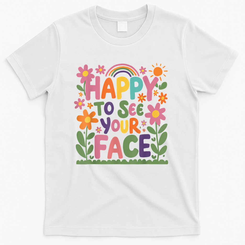 Happy To See Your Face Teacher Flower Back To School T-Shirt - White