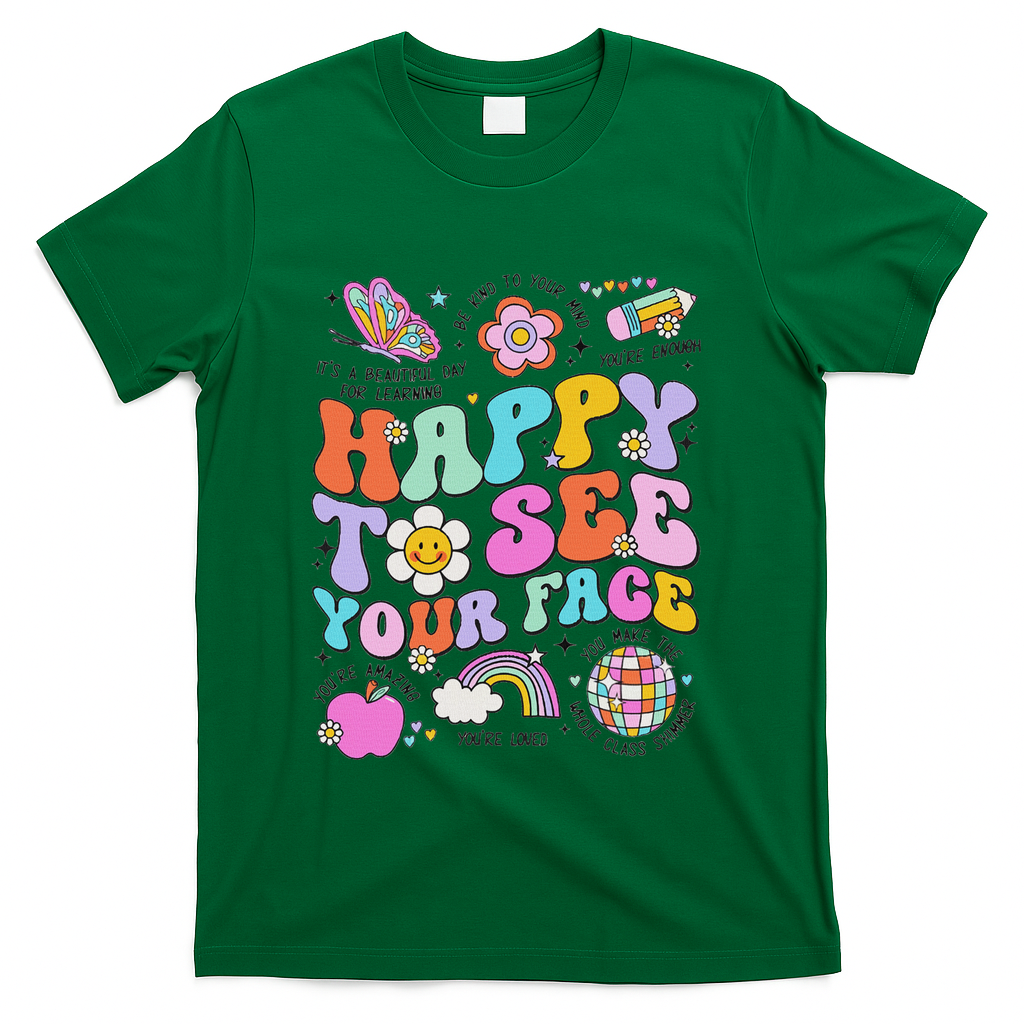 Happy To See Your Face Teacher Disco Ball Back To School T-Shirt - Green