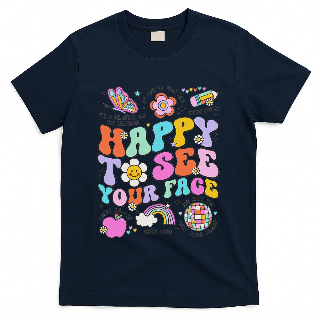 Happy To See Your Face Teacher Disco Ball Back To School T-Shirt - Navy