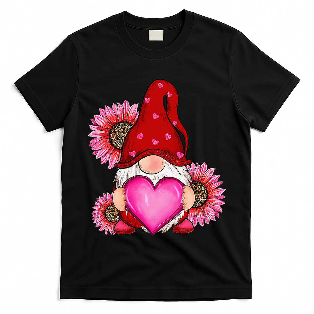 Happy Valentine's Day Gnome with Leopard Sunflower Valentine T-Shirt