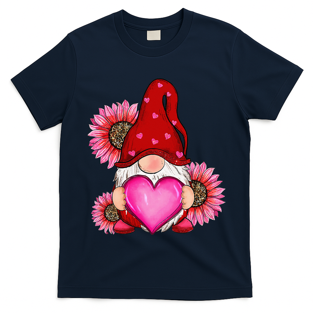 Happy Valentine's Day Gnome with Leopard Sunflower Valentine T-Shirt