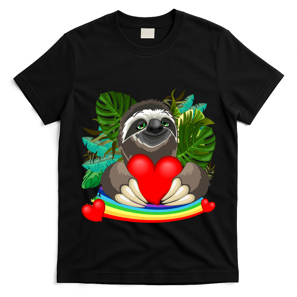 Happy Valentines Day Cute Sloth With Rainbow And Heart T-Shirt