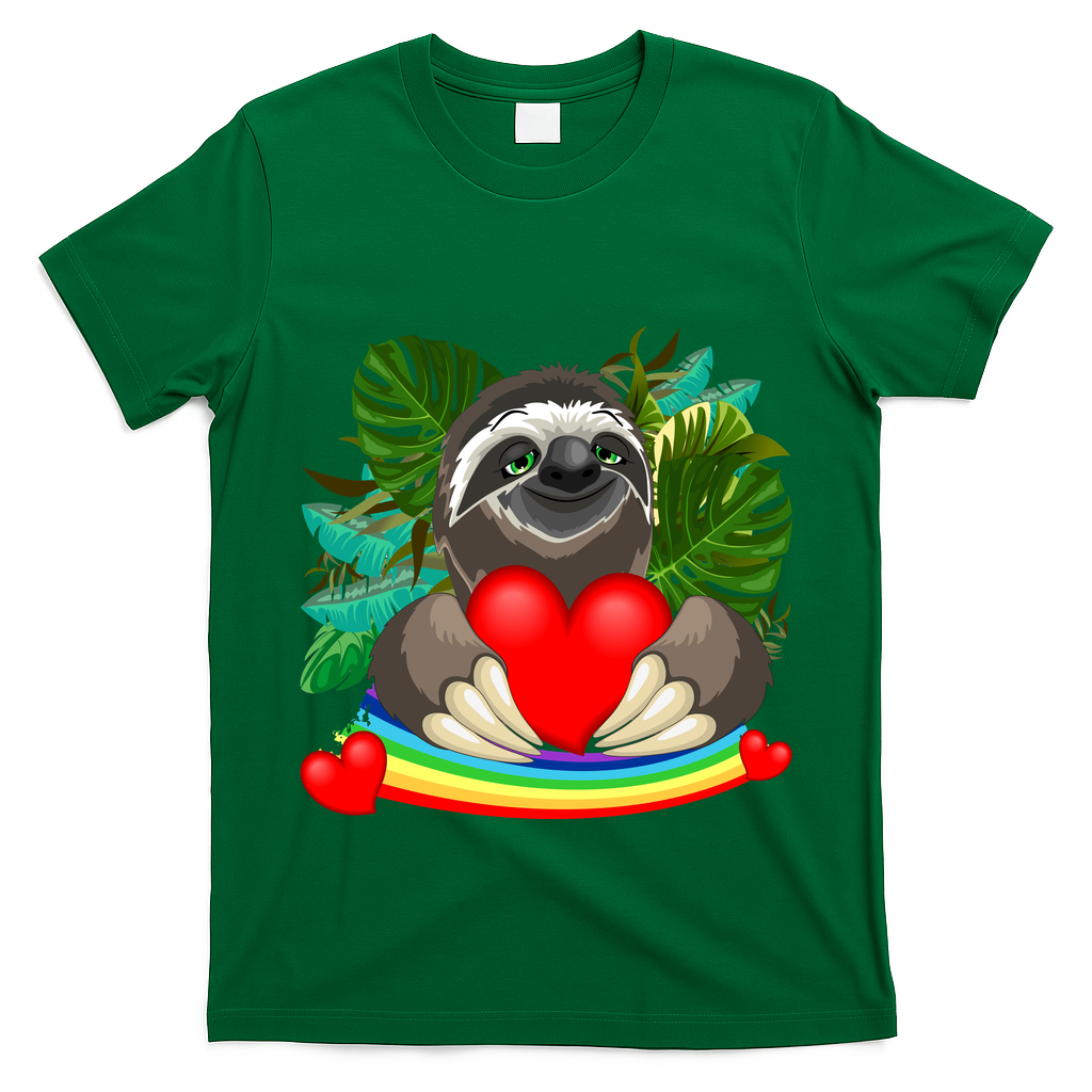 Happy Valentines Day Cute Sloth With Rainbow And Heart T-Shirt