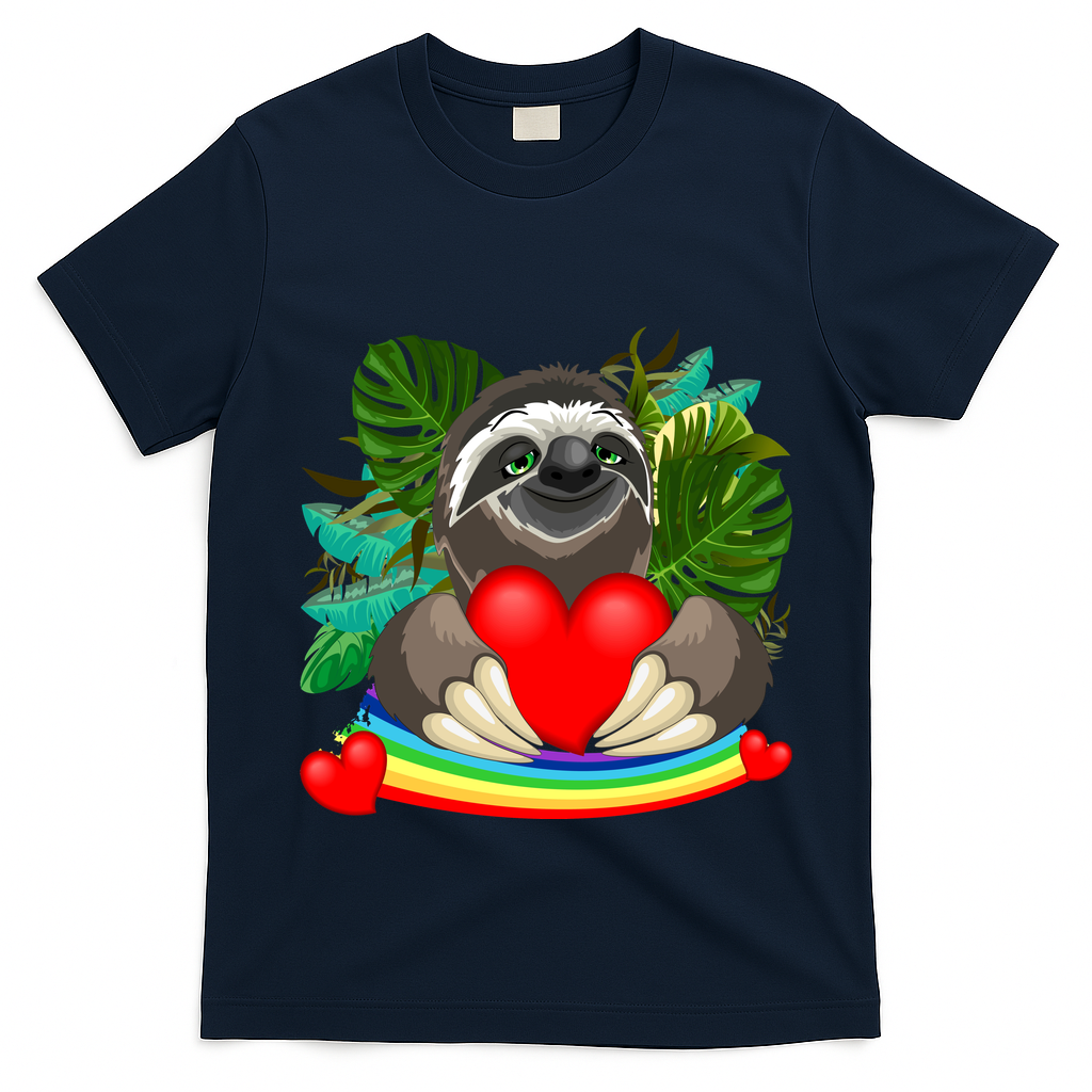 Happy Valentines Day Cute Sloth With Rainbow And Heart T-Shirt