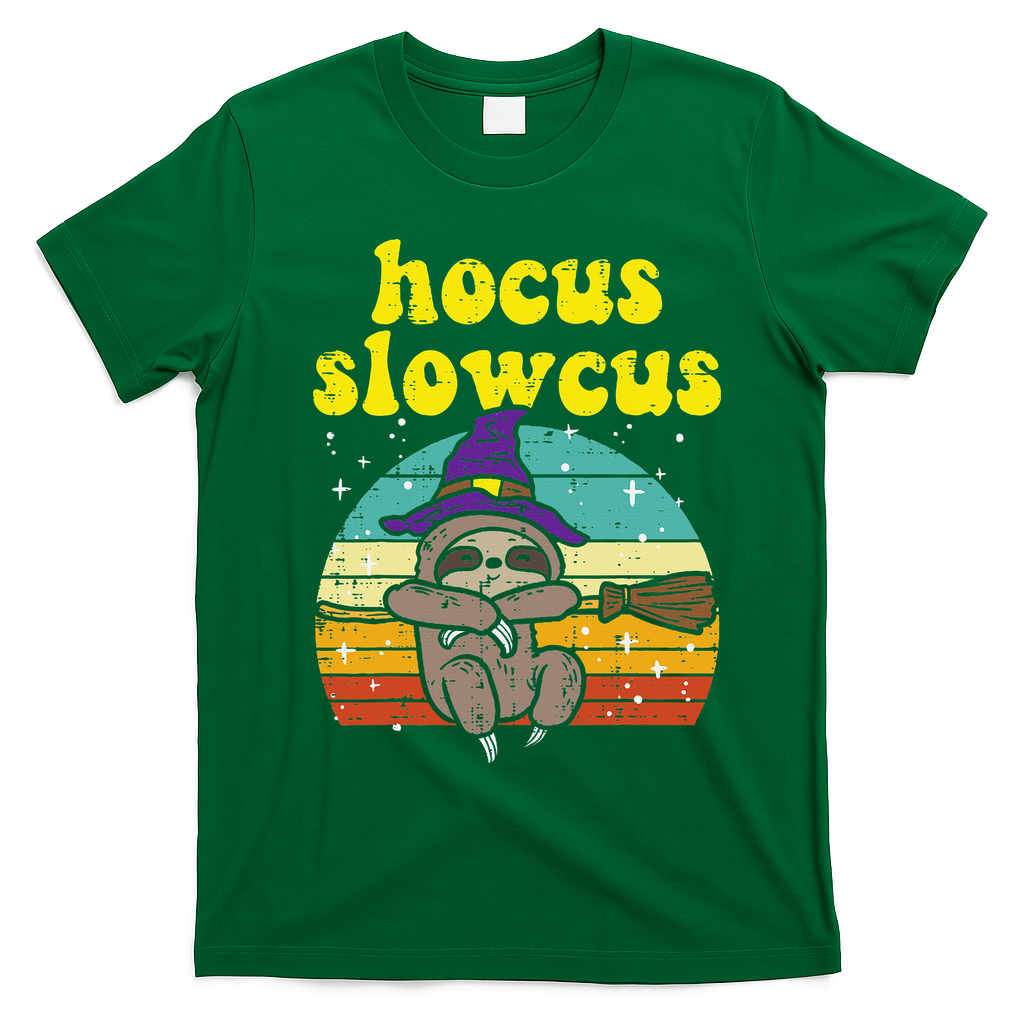 Halloween Witch Sloth Retro Animal Print Adorable and Magical T-Shirt - Irish Green