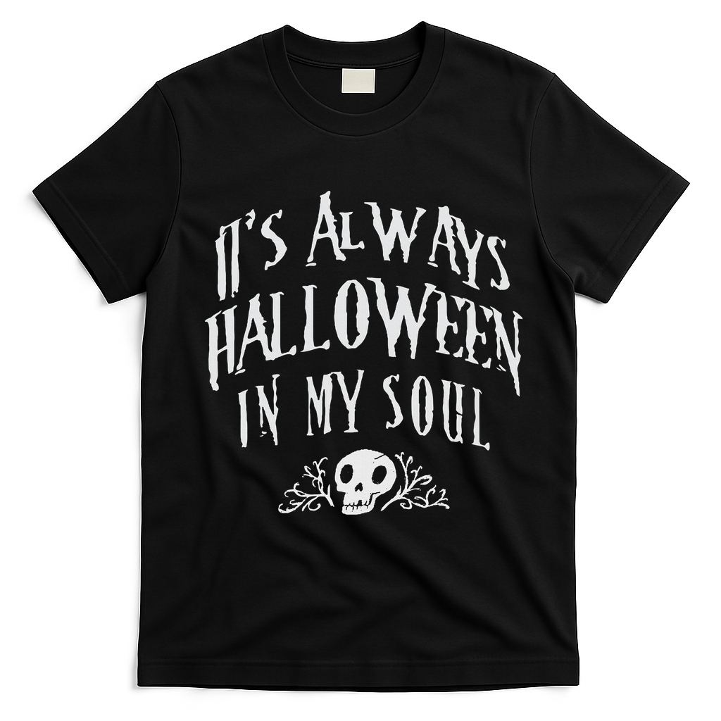 Its Always Halloween in my Soul Cute Spooky Skull Meme Quote T-Shirt - Black