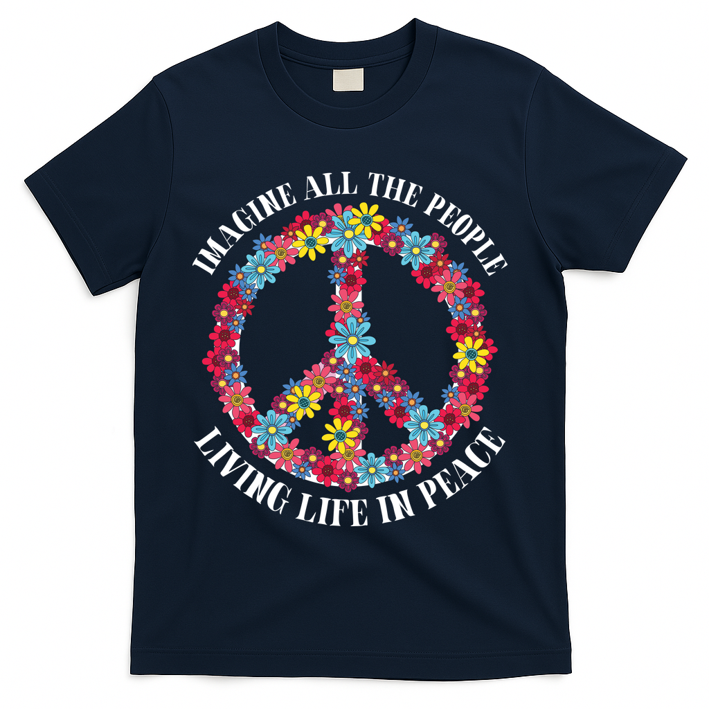 Imagine All The People Living Life In Peace T-Shirt - Navy