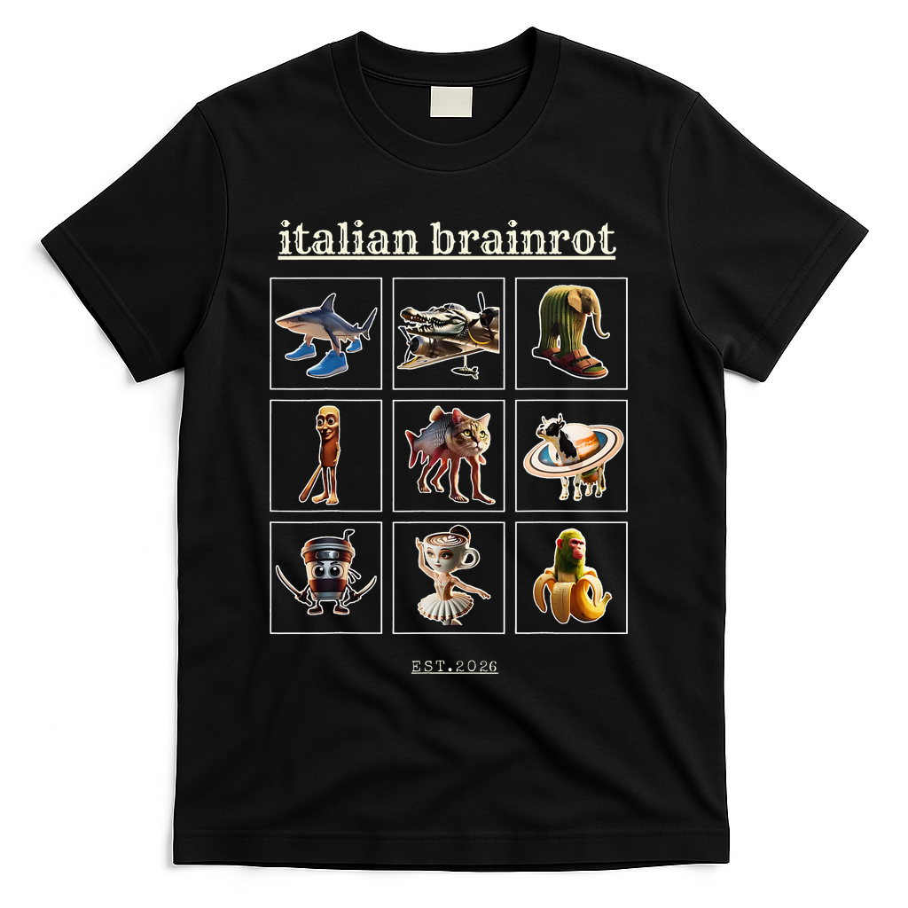 Italian Brainrot Characaters Meme Gen Z Funny Humor T-Shirt - Black