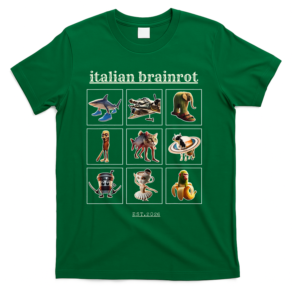 Italian Brainrot Characaters Meme Gen Z Funny Humor T-Shirt - Green