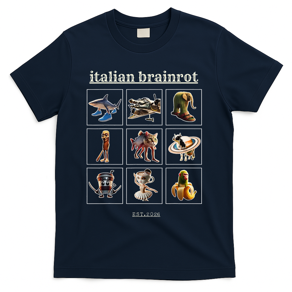 Italian Brainrot Characaters Meme Gen Z Funny Humor T-Shirt - Navy