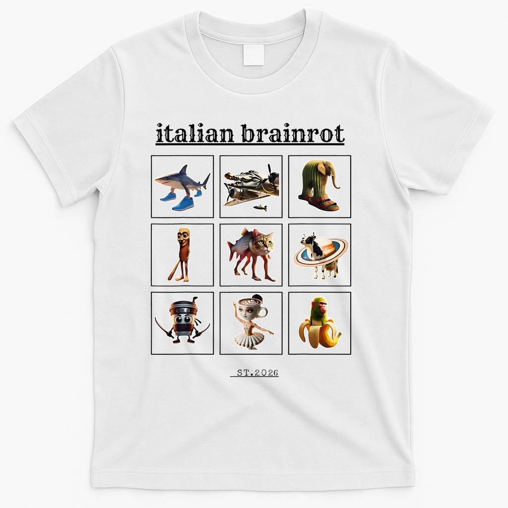 Italian Brainrot Characaters Meme Gen Z Funny Humor T-Shirt - White