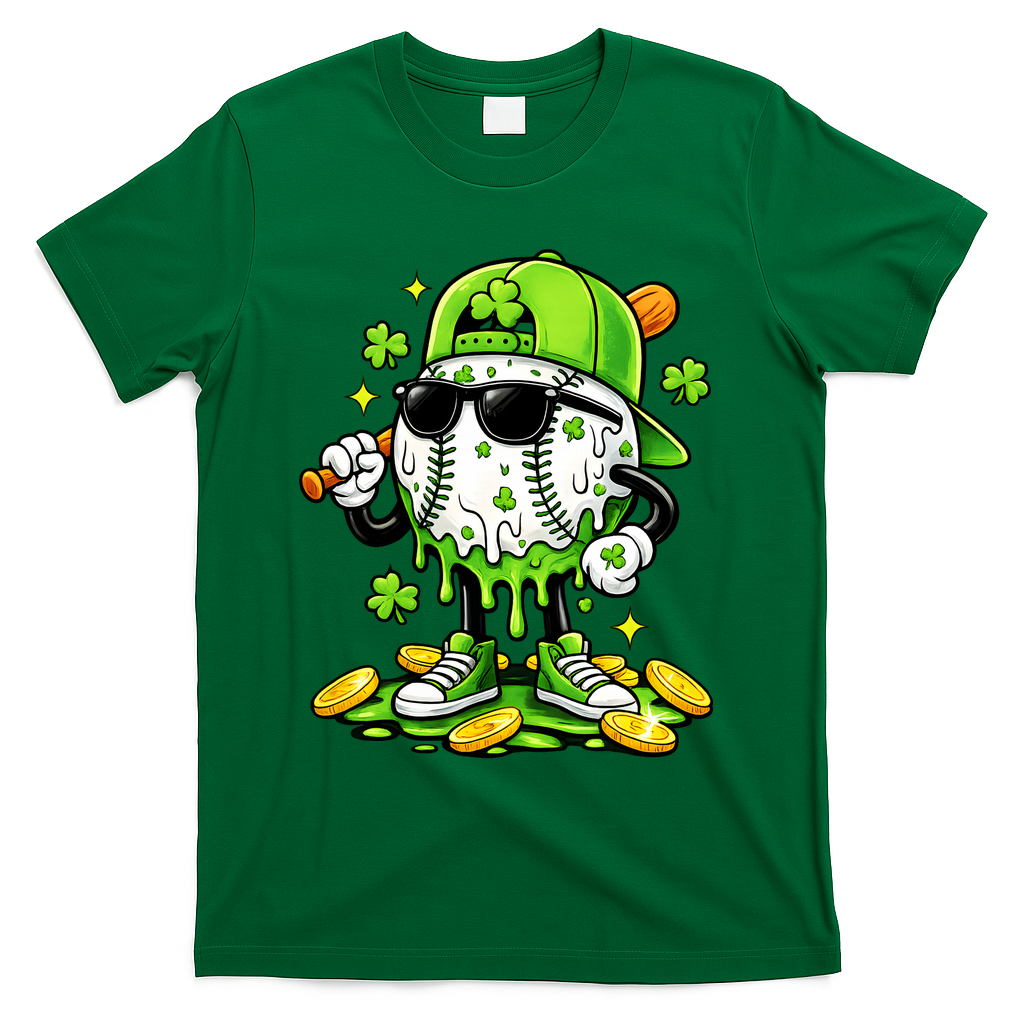 Irish Baseball Melting Drip Ice Cream St Patricks Day T-Shirt - Green