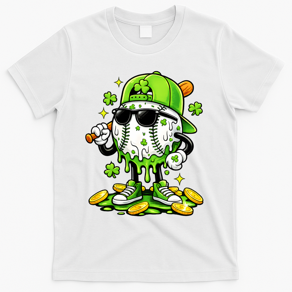 Irish Baseball Melting Drip Ice Cream St Patricks Day T-Shirt - White