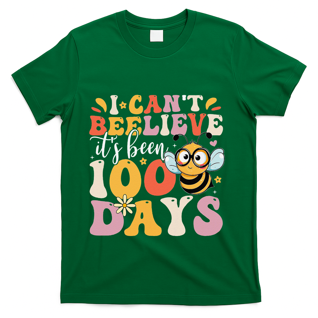 I CanT Believe Its Been 100 Days Funny 100 Days Smarter Bee T-Shirt - Green