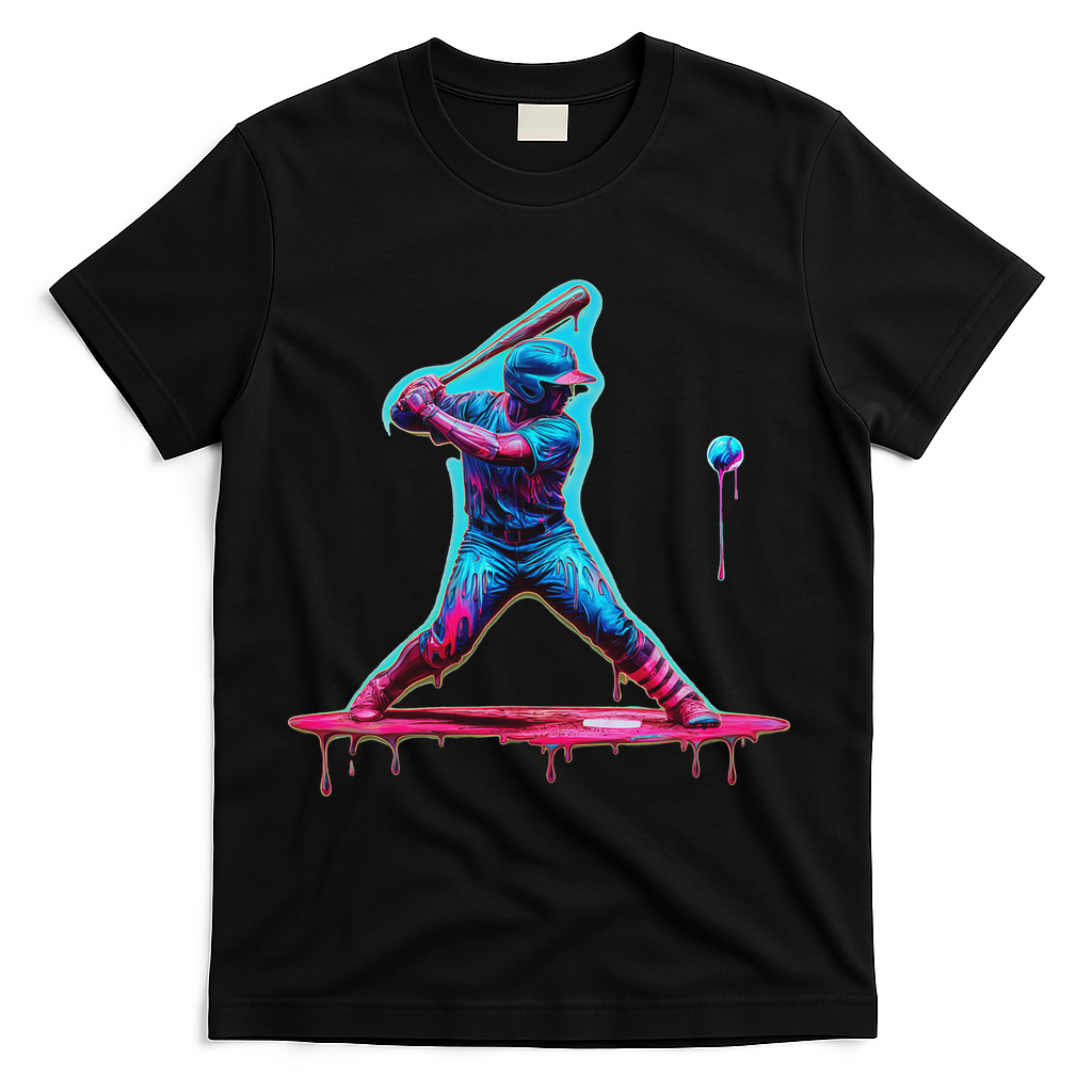Ice Cream Drip Baseball Bat Baseball Player T-Shirt - Black