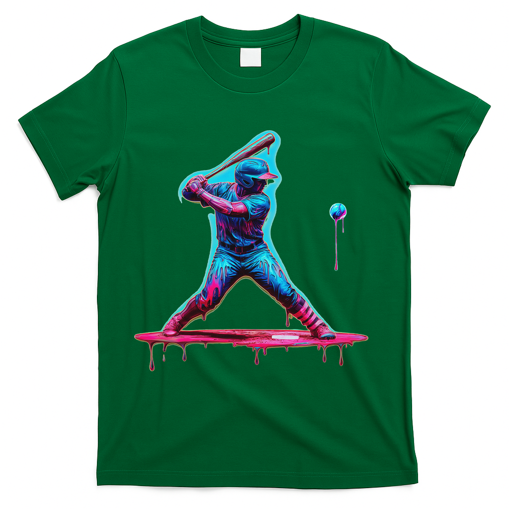 Ice Cream Drip Baseball Bat Baseball Player T-Shirt - Green