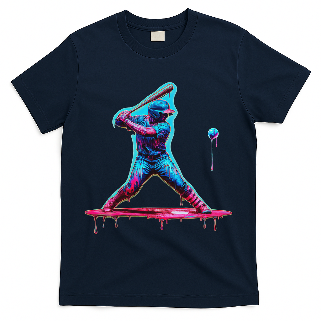 Ice Cream Drip Baseball Bat Baseball Player T-Shirt - Navy