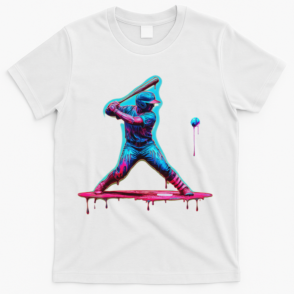 Ice Cream Drip Baseball Bat Baseball Player T-Shirt - White