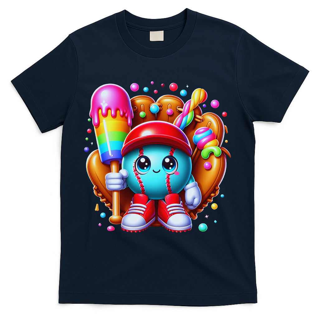 Ice Cream Drip Baseball Stuff Baseball Drip For T-Shirt - Navy