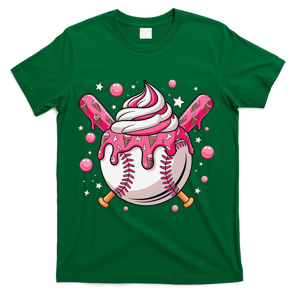 Ice Cream Drip Baseball Stuff Stuff Baseball T-Shirt - Green