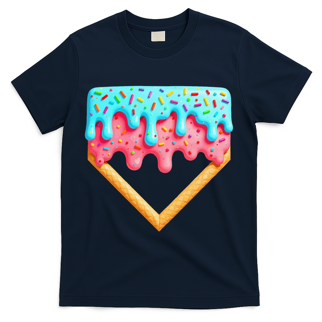 Ice Cream Drip Baseball Stuff Baseball Home Plate Dripping T-Shirt - Navy