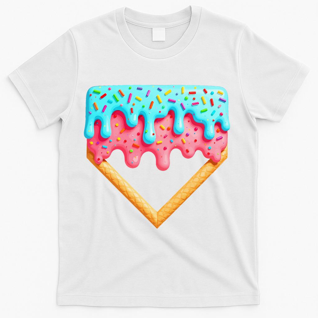 Ice Cream Drip Baseball Stuff Baseball Home Plate Dripping T-Shirt - White