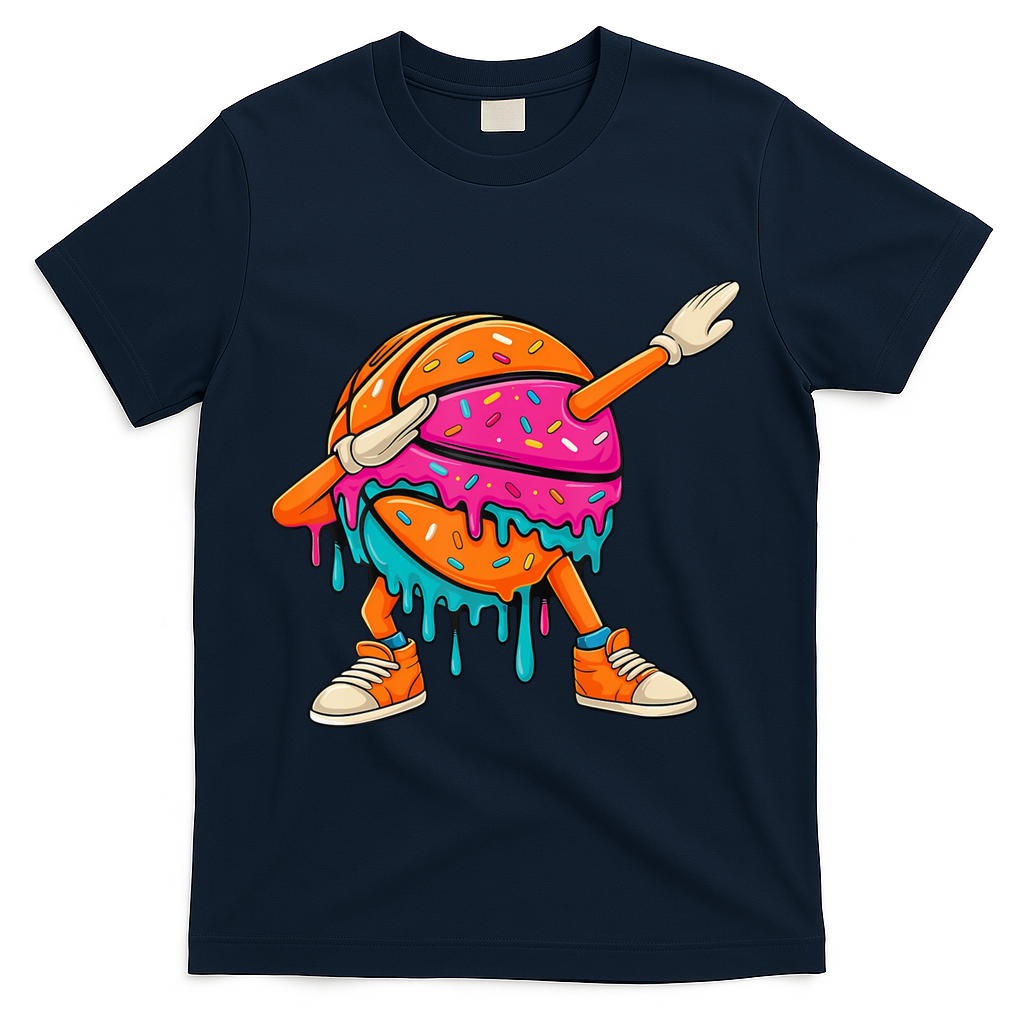 Ice Cream Drip Basketball Dabbing T-Shirt - Navy