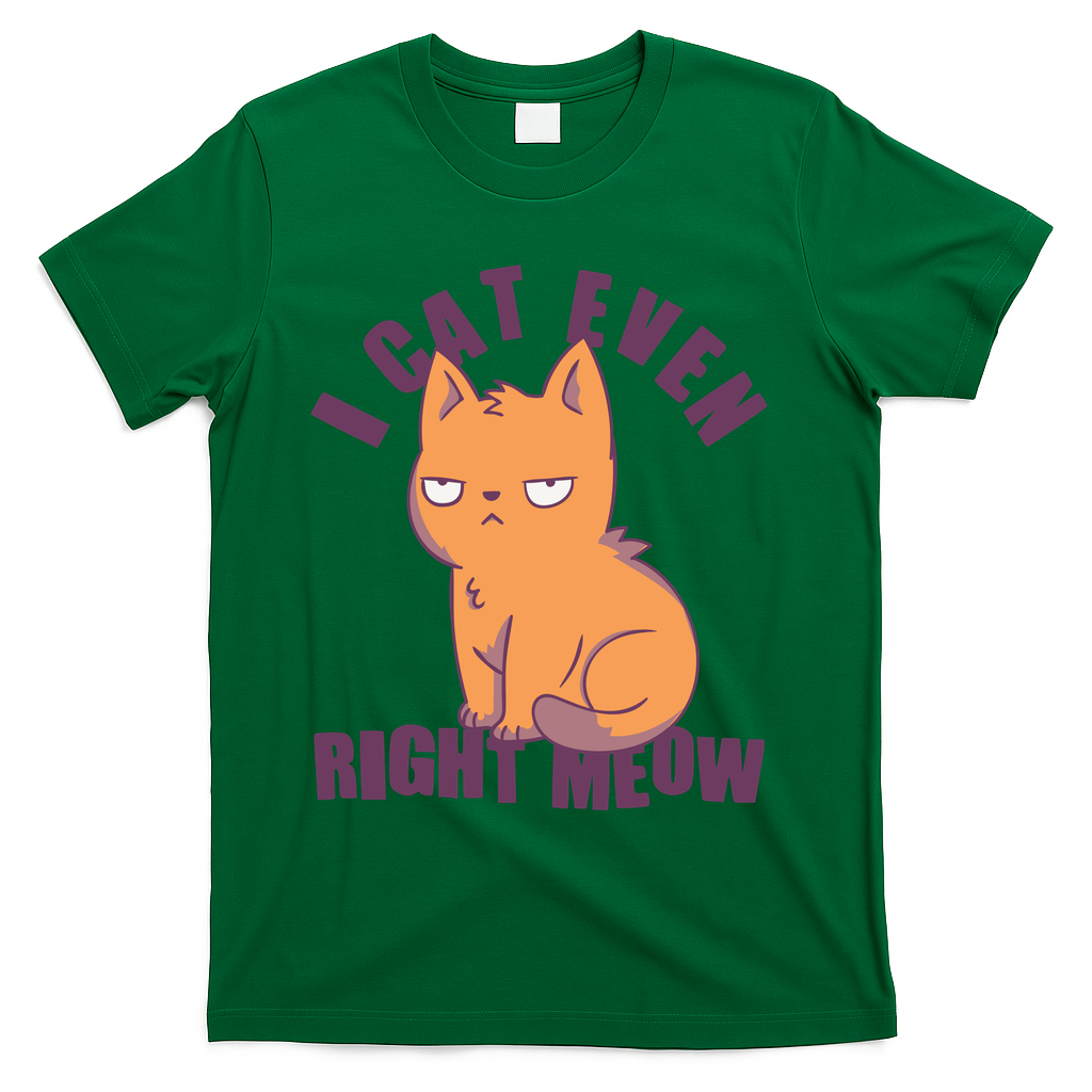 I Can't Even Right Meow Funny Smug Cat T-Shirt - Green
